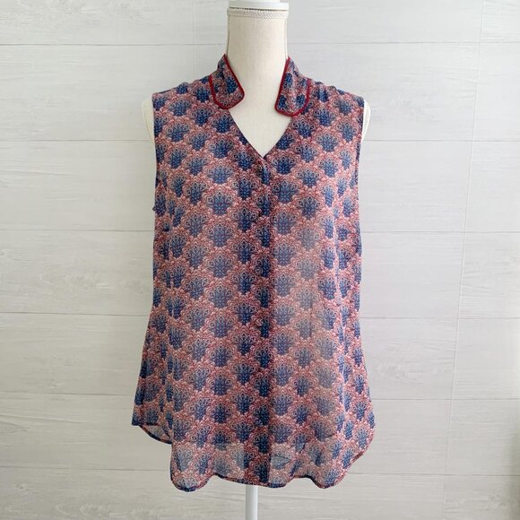 CAbi #3620 - Burgundy Fan Blouse sleeveless button top, M - Picture 1 of 6